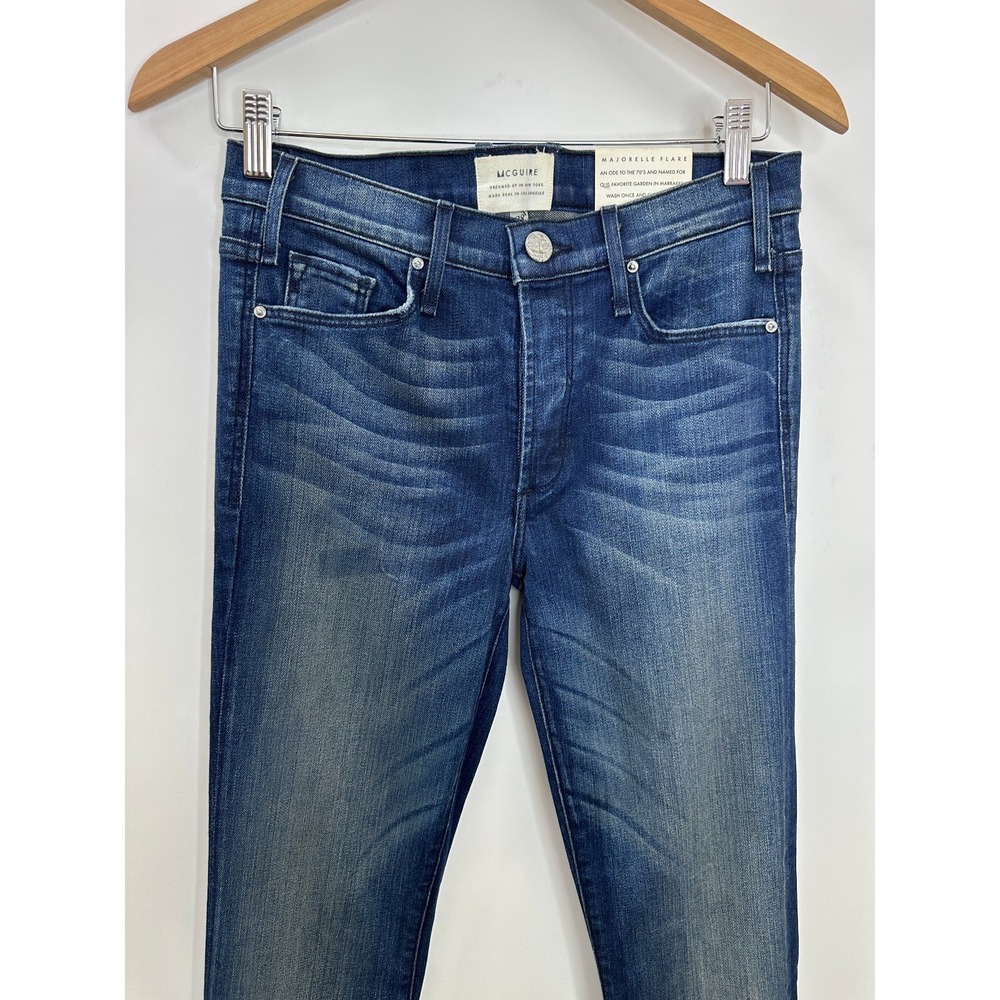 McGuire Majorelle Flare Jeans Dark Wash Raw Hem Size 28 NWOT Stretch 70's Style - Picture 3 of 15